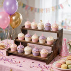 3-Tier Rustic Wood Cupcake Stand & Dessert Display Riser with Handles - Image 4