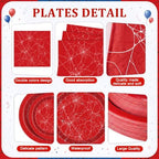400 Pcs Spider Birthday Party Decoration for 50 Guests, Red Blue Paper Plates Napkins Cups Tablecloth Cutlery Disposable Tableware Set for Spider Web Party Supplies - Image 2