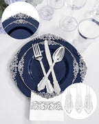 Hioasis 350 Pcs Blue Silver Plates for Graduation - Image 5