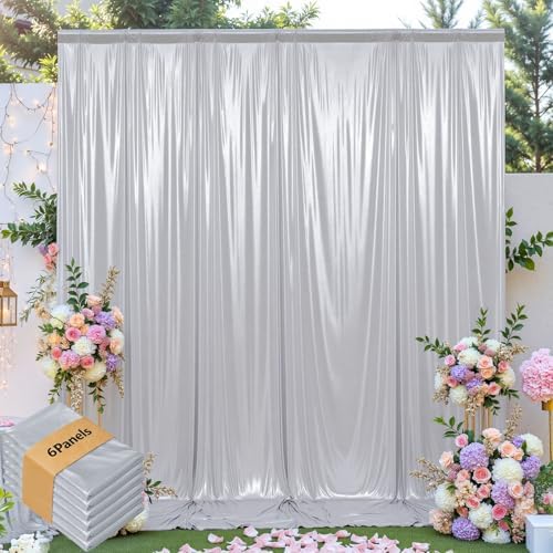 leegleri 30x10ft Thick Silver Glitter Backdrop Curtain Panels for Parties, Wrinkle Free Sequin Sparking Photo Backdrop Drapes, 6Panels 5x10ft Shimmer Back Drop Cloth for Wedding Birthday Photography by LeegleriTableSkirt