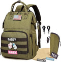 Diaper Bag Backpack for Dad and Mom with USB Charging Port Stroller Straps and Insulated Pocket,army military Travel Nappy Backpack for Daddy/Mommy (Green) by Qwreoia-CoolDiaperBagStyle