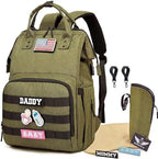 Diaper Bag Backpack for Dad and Mom with USB Charging Port Stroller Straps and Insulated Pocket,army military Travel Nappy Backpack for Daddy/Mommy (Green) by Qwreoia-CoolDiaperBagStyle