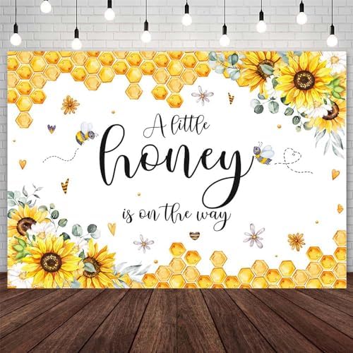 AIBIIN 8x6ft Honey Bee Baby Shower Backdrop A Little Honey is On The Way Photography Background Sunflower Honeycomb Bumblebee Baby Shower Party Decorations Banner Photo Booth Props by AIBIIN