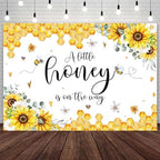 AIBIIN 10x7ft Honey Bee Baby Shower Backdrop A Little Honey is On The Way Photography Background Sunflower Honeycomb Bumblebee Baby Shower Party Decorations Banner Photo Booth Props by AIBIIN