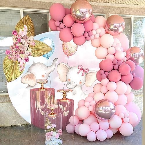 6x6ft Boy or Girl Gender Reveal Round Backdrop Cover Cute Elephant Blue Pink Balloon Circle Photography Background for Newborn Baby Shower Gender Reveal Party Decoration Cake Table Banner - Image 3