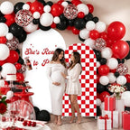 FYSUIMU 2 Pcs She’s Ready to Pop Arch Backdrop Covers Red Plaid Soda Bottle Stretchy Spandex Arch Stand Fabric Cover for Baby Shower Gender Reveal Party Decorations (5ft/6ft) - Image 6
