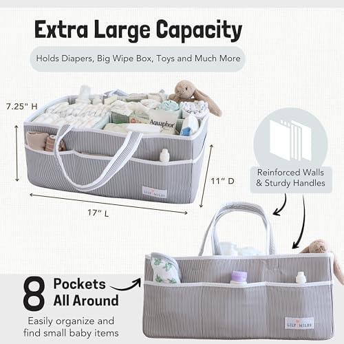 Lily Miles Baby Diaper Caddy - Organizer Tote Bag for Infant Boy or Girl - Baby Shower Basket - Nursery Must Haves - Registry Favorites - Newborn Caddie Car - Gray/Gray, Extra Large - Image 4