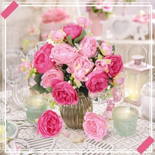 8 Bundles Artificial Peony Centerpiece Flowers,Pink Series - Image 3