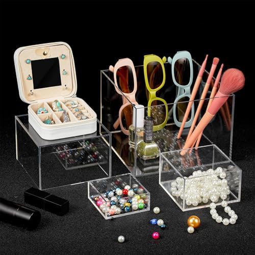 Geelin 6 Pcs Acrylic Risers Cube Stands, Clear, 3 to 8 Inch, Square - Image 2