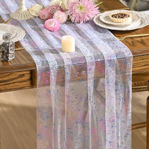 Artoid Mode 10PCS Colorful Gold Gauze Table Runner 120 Inch 10FT, Glitter Metallic Foil Sheer Dining Wedding Anniversary Holiday Birthday Table Decor for Home Party by ArtoidMode