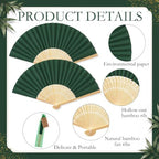 Roowest 50 Pack Paper Folding Fans Bamboo Wedding Favors, Dark Green - Image 3