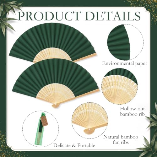 Roowest 50 Pack Paper Folding Fans Bamboo Wedding Favors, Dark Green - Image 3