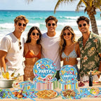 250 Pcs Summer Pool Plates and Napkins, 50 Guests Disposable Pool Party Dinnerware Swimming Beach Ball Tableware Set for Birthday Hawaii Holiday Picnic Party Supplies - Image 4