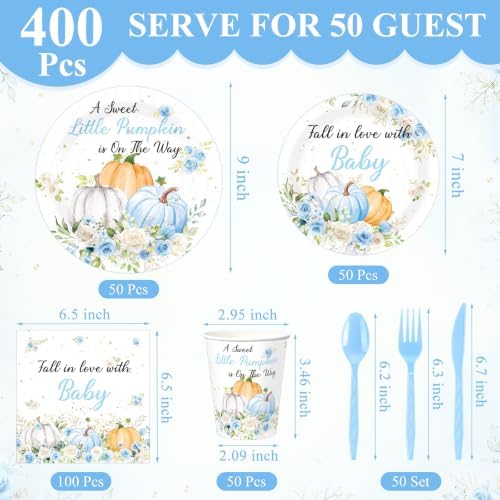 Pickmesh 400 Pcs Little Pumpkin Baby Shower Plates and Napkins Set - Image 2