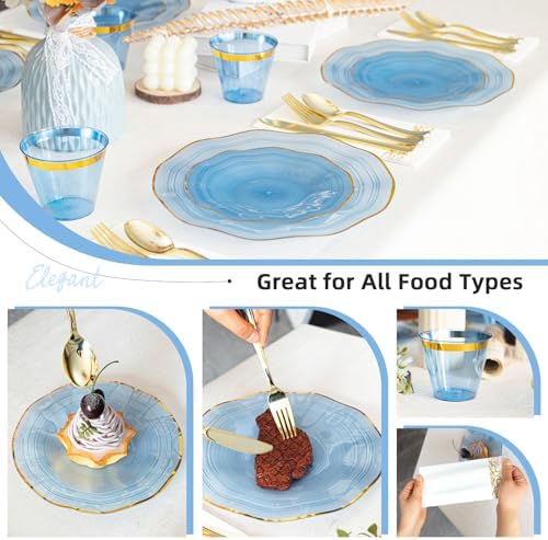175PCS Blue Plastic Plates with Gold Rim, Disposable Blue Plates - Image 6