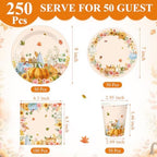 250 Pcs Fall Pumpkins Autumn Party Supplies, Paper Plates Napkins and Cups - Image 2