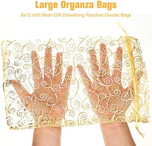 Kigeli 100 Pcs 8x12'' Large Organza Bag Drawstring Gift Pouch, Gold, Vine - Image 3