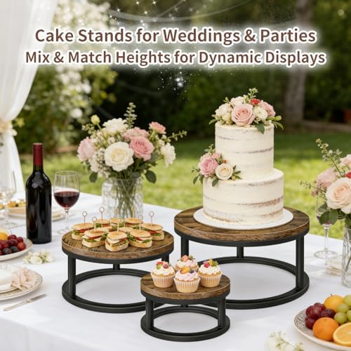 3 Pack Round Cake Stand Set, 8/10/12 Inch Rustic Cupcake Pedestal Stands - Image 2