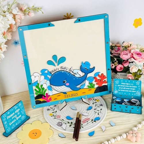 Ocean Whale Baby Shower Guest Book Alternative Drop Box Frame Under the Sea - Image 4