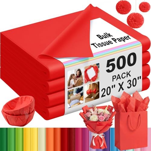 500 Sheets Red Tissue Paper Bulk 20 x 30 Inch for Christmas Gift Bags by Qilery