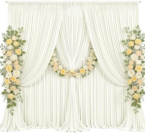 10x10ft Ivory Photo Backdrop Curtains for Parties Wedding Wrinkle Free Polyester Photoshoot Curtains Drapes Backdrop for Birthday Baby Shower Graduation Stage Photography Background 2 Panels 5x10FT by Suppromo