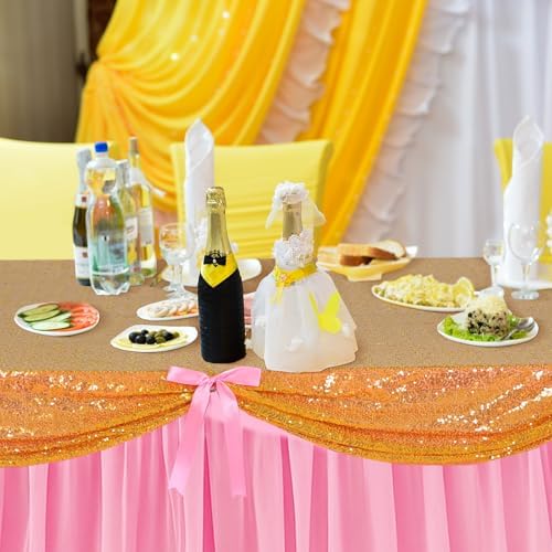5 Pcs Pink Gold Table Skirt Set for Princess Birthday Party 30 x 108 in - Image 4