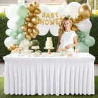 Wish Care 2 Pack White Spandex Table Clothes for 4 Foot Rectangle Tables, 4FT Wrinkle Free Fitted Tablecloths Ruffles Design Table Cover for Party, Banquet, Wedding and Events - Image 5