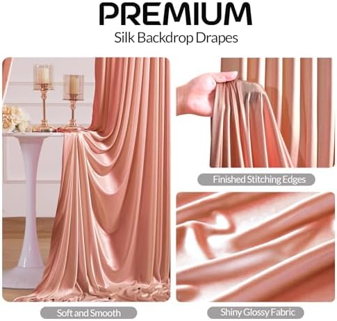 Rosy Satin Backdrop Curtains 4 Panels - Glitter Photo Drapes for Baby Shower, 20x10FT Shimmer Back Drop Cloth, Wrinkle Free for Birthday Party Bachelorette Bridal Shower Stage Background - Image 2