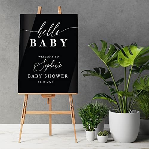 Andaz Press 16"x20" Black Acrylic Personalized Baby Shower Welcome Sign, Gender Neutral Large Custom Sign for Easel Stand, Classic Modern Baby Shower Decorations - Image 2