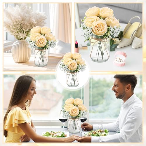 Zeyune 6 Sets Mason Jar Flowers Centerpiece Table Decorations,Champagne - Image 5