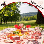 Ceenna 452 Pcs Derby Day Party Supplies for 50 Guests, Run for the Roses Derby Paper Plates Napkins Cups Tablecloth Cutlery Straw Disposable Tableware for Horse Racing Day Party Decorations - Image 4