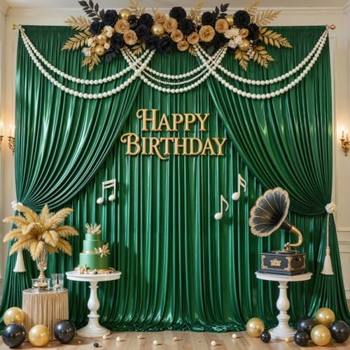 Hunter Green Satin Backdrop Curtains 6 Panels - Glitter Photo Drapes for Baby Shower, 30x10FT Shimmer Back Drop Cloth, Wrinkle Free for Birthday Party Prom Wedding Stage Background - Image 6