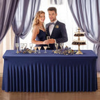 PARTISKY Navy Blue Spandex Tablecloth for 6ft Rectangle Tables, Stretchable Table Cover Skirt for Folding Tables Weddings Parties Banquets Events Trade Shows and Dessert Table - Image 2