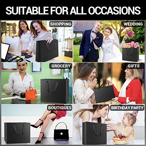 EUSOAR Large Black Gift Wrap Bags, 20pcs 12.5"x4.5"x11" Kraft Paper Black Shopping Bags with Handles Bulk,Retail Wrapping Bags for Business, Craft Grocery, Boutique, Party Favor, Wedding - Image 5