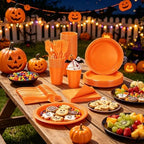 200pcs Disposable Orange Plastic Party Plates for Thanksgiving, Halloween - Image 4