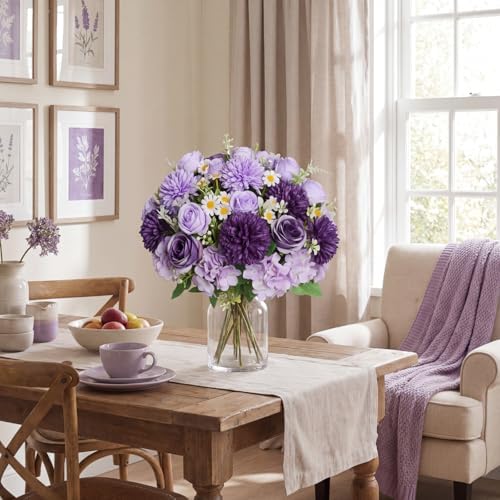 Tigeen 6 Bundles Artificial Flowers Bouquet for Wedding, Purple Series - Image 4