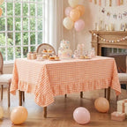 Eternal Beauty Gingham Ruffled Tablecloth Orange White 60x120 Thanksgiving - Image 3