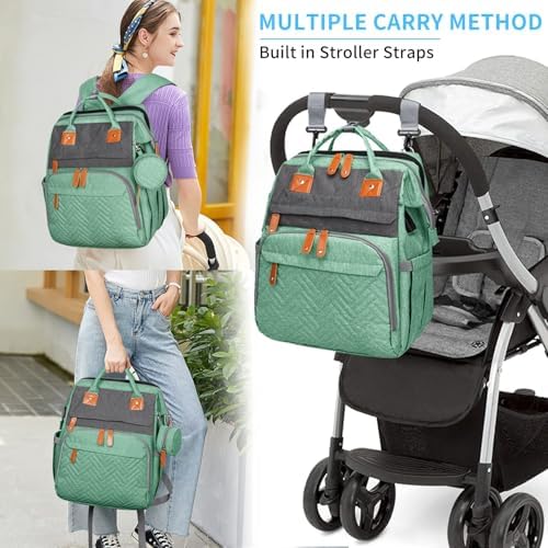 KABAQOO Diaper Bag Backpack with Detachable Changing Station, Large Capacity Baby Diaper Bags for Boys & Girls, Baby Registry Search Stuff & Shower Gifts, Newborn Essentials Must Haves, Green Grey - Image 6