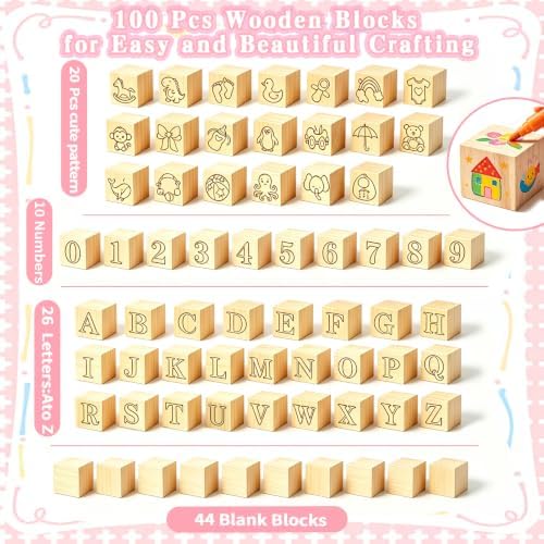 140 Pcs Baby Shower Blocks to Decorate Game Kit Includes Wooden Blocks Markers Game Sign Storage Box for Baby Shower Gender Reveal Activity Party Decorations - Image 4