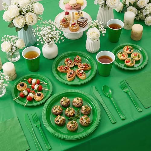 Tinybee 352 Pcs Green Plastic Plates, Disposable Dinnerware Set for 50 - Image 5