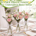 LemonRoad 12 Pcs Vintage Plastic Vases for Centerpieces Small Clear Flower Vase with Beige Ribbon for Farmhouse Wedding Housewarming Pink Birthday Party Favors Rustic Home Tabletop Decoration - Image 6