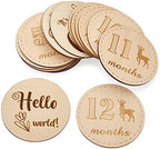 Craftdady 16pcs Wooden Baby Monthly Milestone Cards Newborn Birth Announcement Card Wood Discs for Infants Baby Showers Photography Props - Image 2