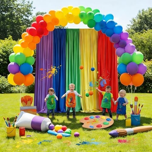 10x7FT Rainbow Backdrop Curtains, Wrinkle-Free Colorful Pastel Fabric Photography Background with Rod Pockets, Vibrant Party Decor for Birthday, Wedding, Baby Shower, Fiesta & Graduation - Image 2