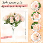 Tigeen 24 Bundles Artificial Flowers Bouquet Silk Peonies, Pink - Image 2