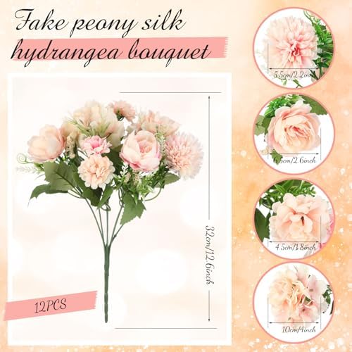 Tigeen 24 Bundles Artificial Flowers Bouquet Silk Peonies, Pink - Image 2