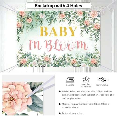 Baby in Bloom Baby Shower Decorations, 293pcs All-in-One Baby Shower Decor Kit Baby Box Banner Backdrop Tablecloth Plates Cake Topper Balloon Arch Sash Corsage Floral Sage Babyshower for Girl Boy - Image 5