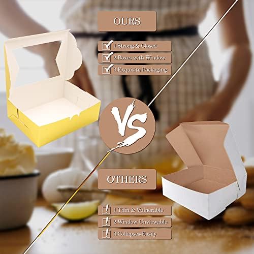 KPOSIYA 65 PCS 8x6x2.5 Inch Cookie Boxes with Window Gold Bakery Boxes Pastry Boxes for Gift Giving, Treat, Dessert, Cupcakes, Chocolate, Strawberries, Donuts, Muffins (5 Style Windows) - Image 6