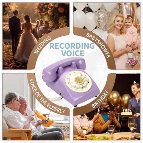 Audio Guest Book Wedding Phone,32GB Memory Customized Audio Messages, Volume Adjustable, with Message Replay Feature, Suitable for All Kinds of Party(Purple+Golden Sign) - Image 5