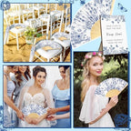 61 Pcs Blue Floral Wedding Favors Bulk with 12 Guests Paper Parasols Umbrella, 24 Folding Fans, 24 Gift Bags, and 1 Wooden Table Sign for Bridal Shower Outdoor Ceremony Tea Party Decoration - Image 6