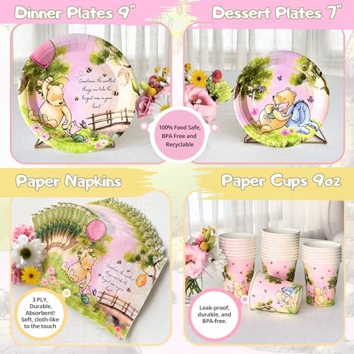 106 Pc Pink Winnie Baby Shower Decorations Girl – Pooh Tableware, Serves 24 - Image 6
